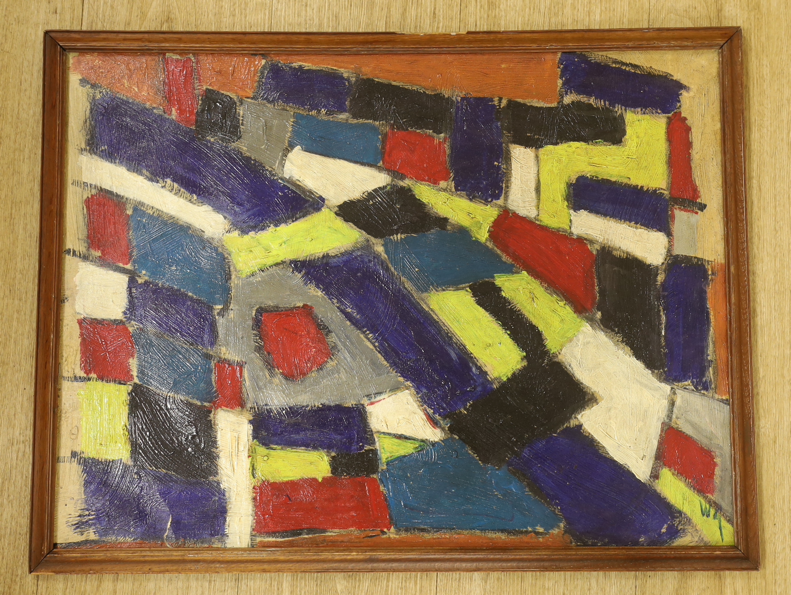 Abstract oil on board, Geometric shapes, 60 x 46cm